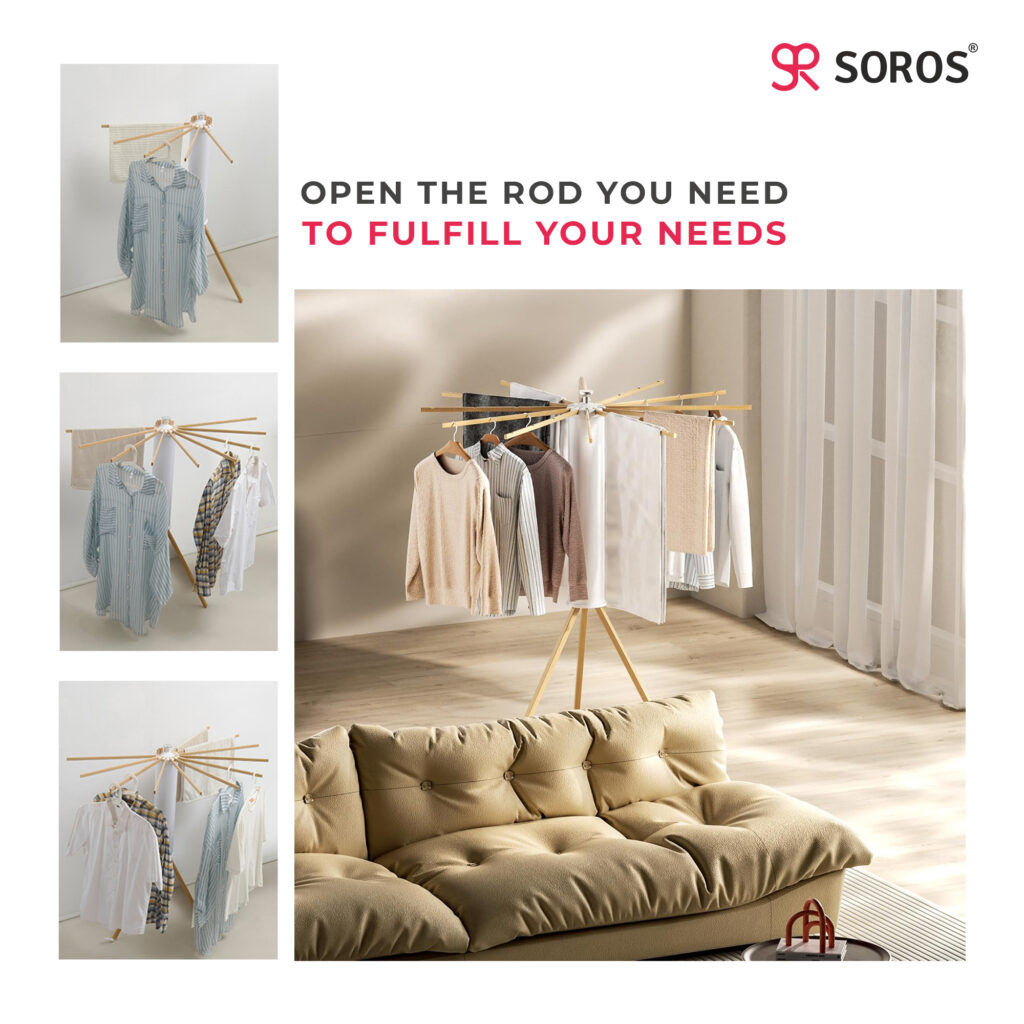 compact wooden cloth drying stand