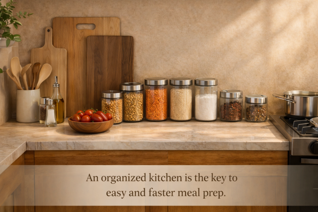 An organized kitchen is the key to easy and faster meal prep.