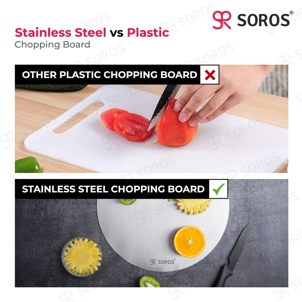 Stainless steel chopping board round view 3