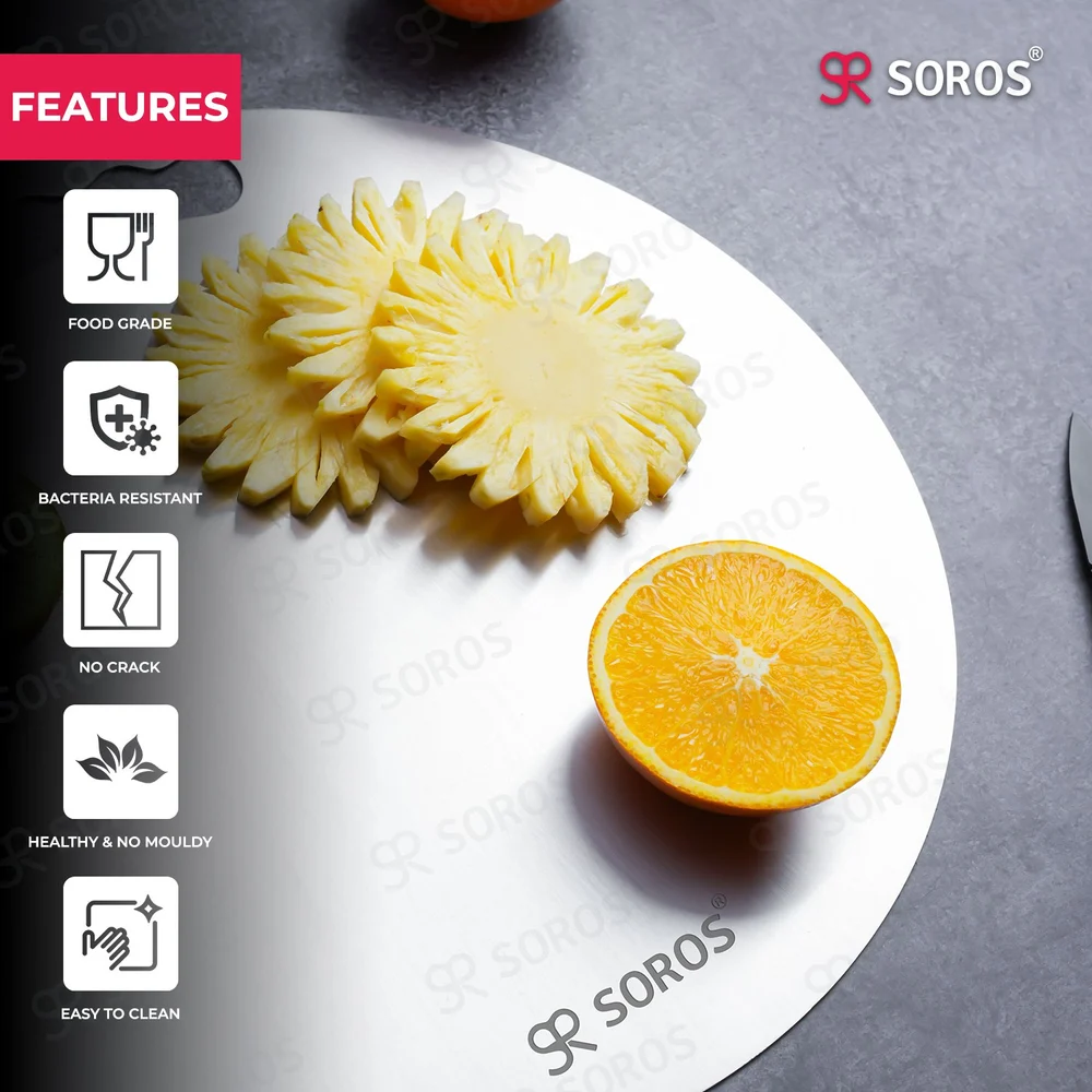 Stainless steel chopping board round view 4