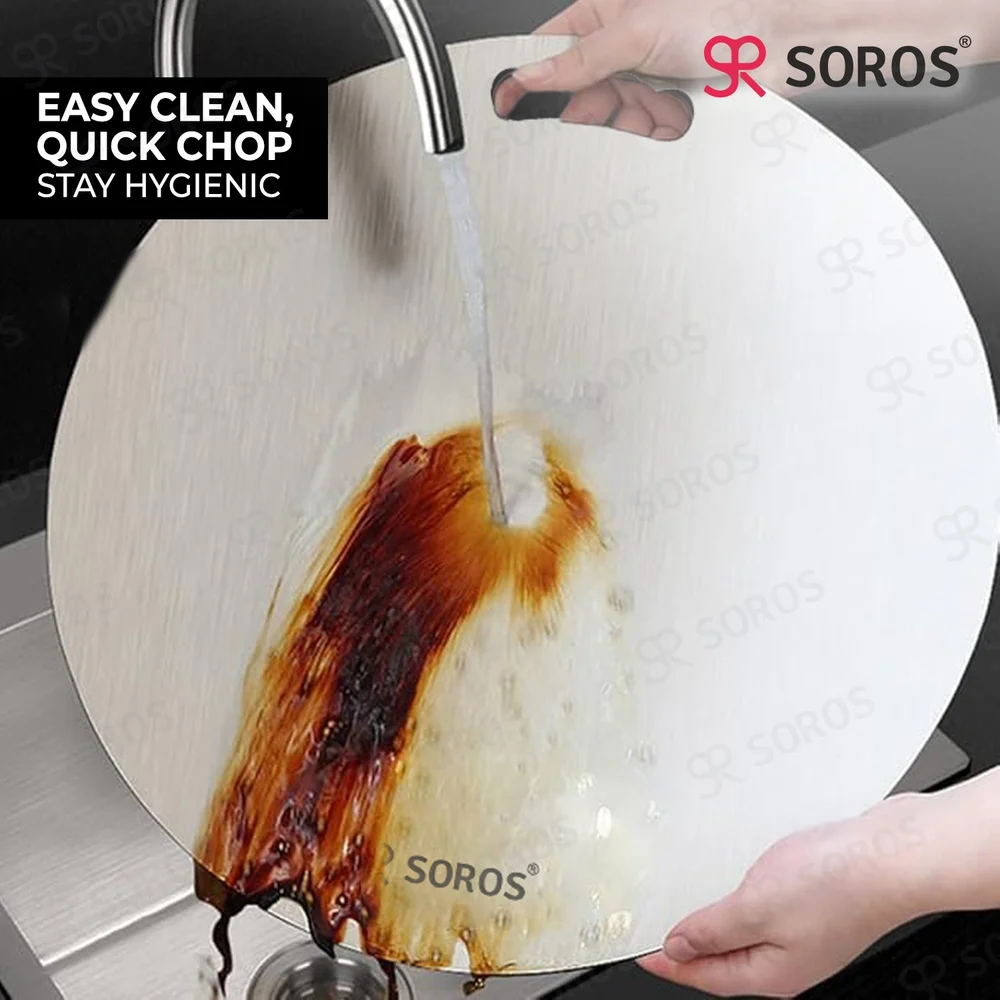Stainless steel chopping board round view 5